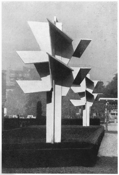 The winter garden and the cubist concrete trees at the Art Deco Exhibition, from 